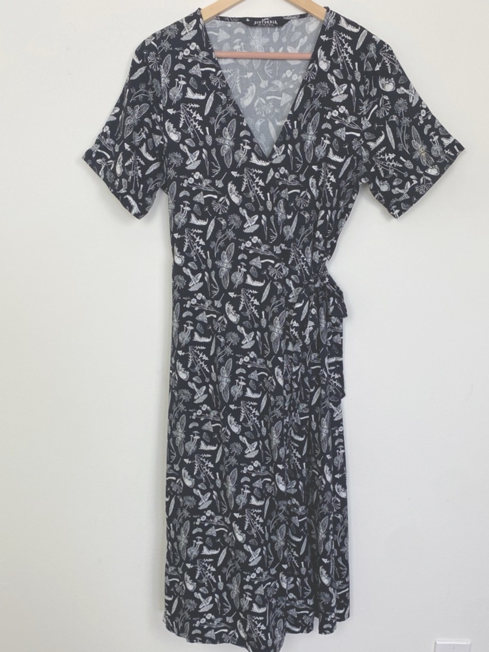 Disturbia Earth Magick black moths & mushrooms wrap midi dress 6 - Picture 5 of 15